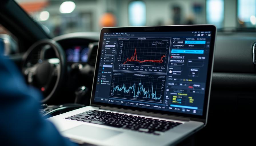 Technicus werkt aan ECU software optimalisatie